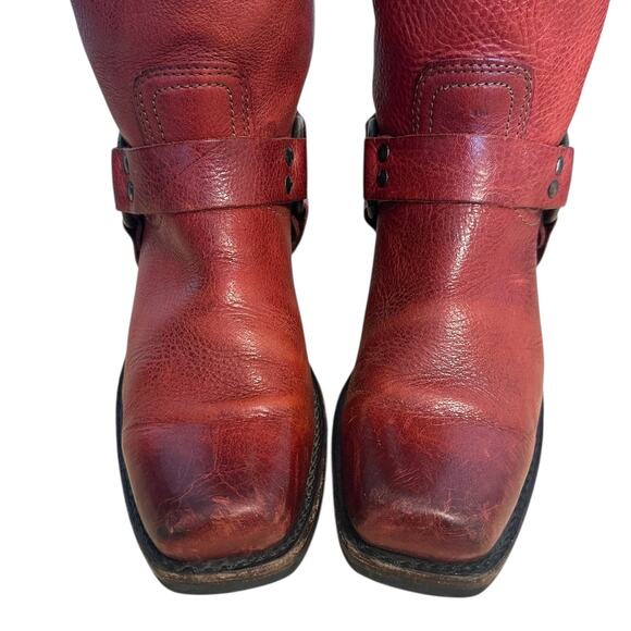 Frye Vintage Red Leather Square Toe Harness Boots Size 8 - Picture 6 of 12
